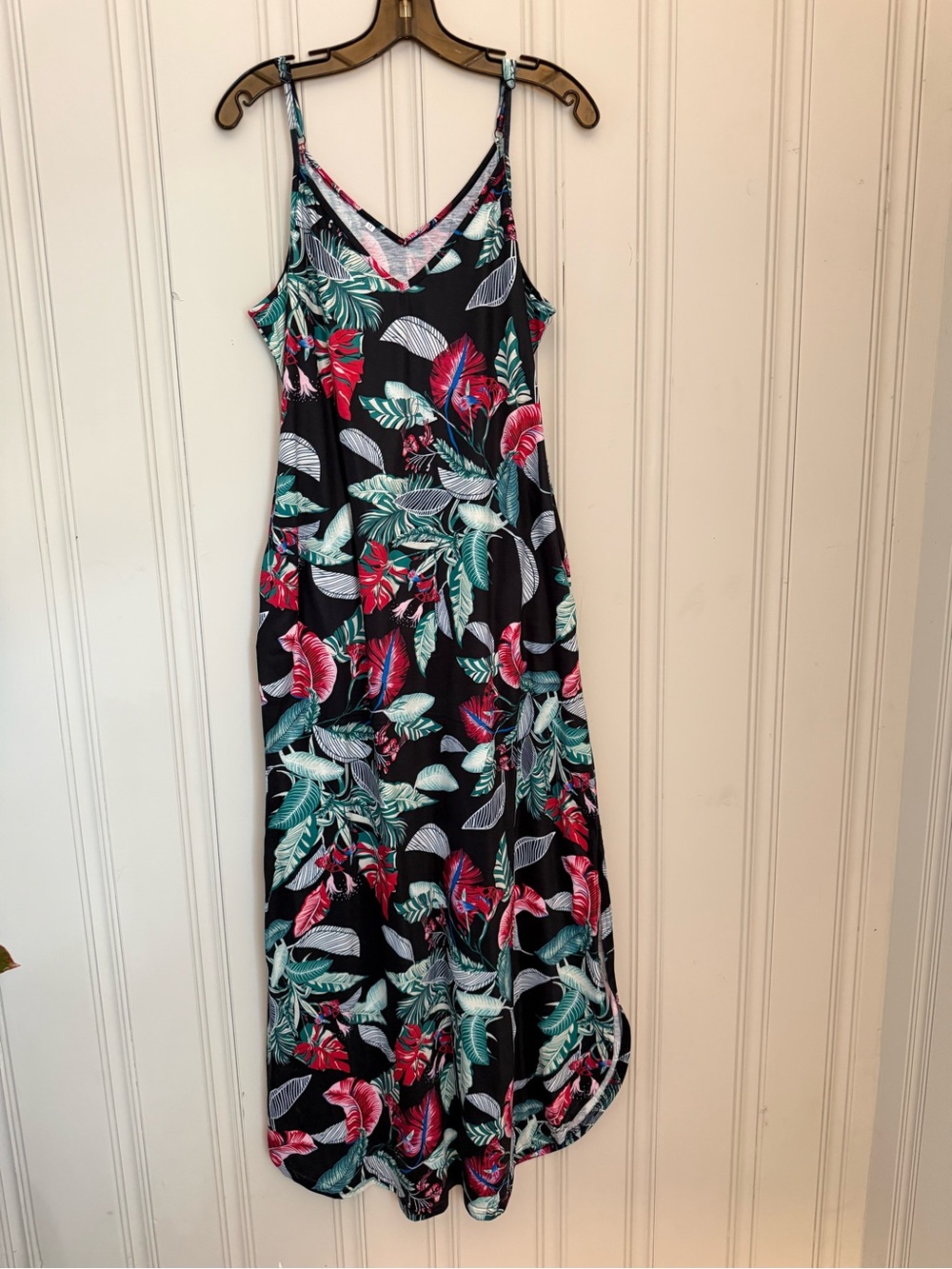 Tropical Floral Maxi Dress - Black with Pink & Teal